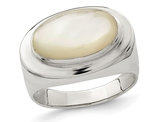 White Oval Mother of Pearl Ring in Sterling Silver